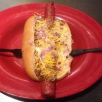 Chili Cheese Dog · Nathan's 1/3 lb. footlong, chili, cheddar cheese and diced red onion.
