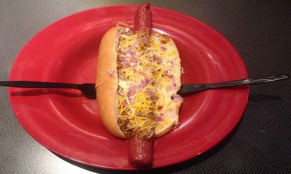 Chili Cheese Dog · Nathan's 1/3 lb. footlong, chili, cheddar cheese and diced red onion.