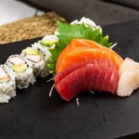 R5B. Sashimi Combo · 6 pieces assorted sashimi and California roll.