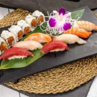 R6B. Sushi Regular Combo · 7 pieces assorted sushi and 1 spicy tuna roll.