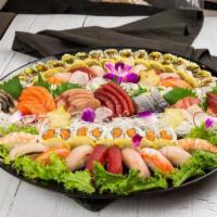 P1. Mix Party · Platinum. Includes 20 pieces assorted sushi,  35 pieces assorted sashimi , 8 pieces Eel Avoc...