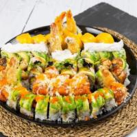 P13. Special Roll Party Tray · Dragon roll, Black Dragon roll, Golden Shrimp roll, Coconut Shrimp roll, Amaebi roll and Ich...
