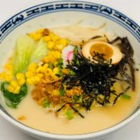 Tonkotsu Ramen (pork Broth) · Comes with soft boiled egg, bokchoy, beansprouts, earwood mushroom, sweet corn, fish cake, s...
