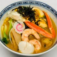 Seafood Ramen · Comes with Scallop, Shrimp, Mussels, Fish meatball, soft boiled egg, bokchoy, beansprouts, e...
