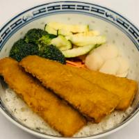 Crispy Cod Fish Bowl · Lightly battered & fried cod fish with steamed veggies over steamed rice and your choice of ...