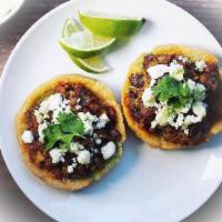 Sopes Dinner · 3 thick homemade tortillas topped with choice of meat. Choose from: chorizo, pollo, carnitas...
