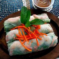 Shrimp Spring Rolls · 3 shrimp rice paper rolls served with peanut sauce