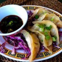 Vegan Gyoza · Five Crunchy Vegetable Dumplings with dipping sauce