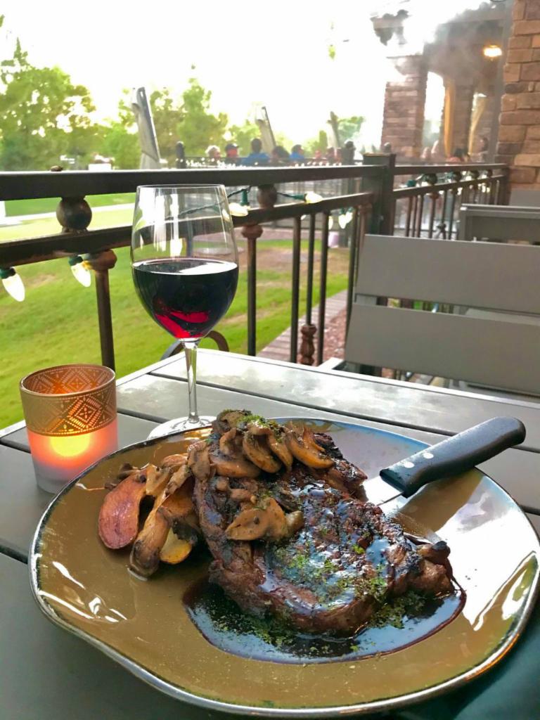 Grilled Ribeye · 14oz hand cut Ribeye grilled to order, served with rosemary fingerling potatoes, wild mushroom mix and a horseradish bourbon demi-glace