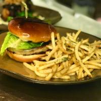 Crab and Whitefish Burger · Served with a brioche roll, provolone cheese, lettuce, tomato, red onion and chipotle tartar...