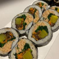 Spicy Tuna Salad  Gimbap · Spicy tuna salad, spinach, carrots, pickled radishes, perilla leaf  and burdock.