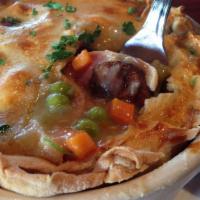 Chicken Pot Pie Dinner · Served on Wednesday. Pulled chicken, carrots, mushrooms, peas, pastry crust and chopped sala...