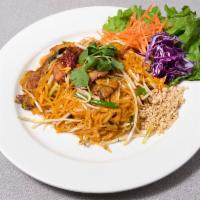 41. Pad Thai Noodles · Thin rice noodles with egg, bean sprouts and crushed peanuts.