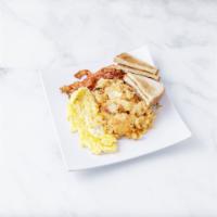 2 Eggs Any Style with Bacon · Served with home fries and toast.