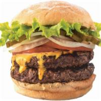 Double Burger (2/3lb.) · 2 Big Patties stacked with Teddy's special sauce, green leaf lettuce, tomatoes, onions and p...
