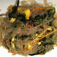 S5. Korean Glass Noodle · Glass noodle mix with carrot, spinach, bean sprouts ,egg, and sesame seed.