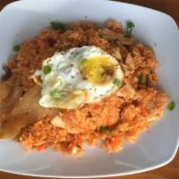 K3. Kimchi Fried Rice · Stir-fried with chicken or beef or shrimp, with kimchi, sunrise egg, and green onion.