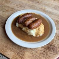 Bangers & Mash · myers of keswick pork sausages  & caramelized onion gravy