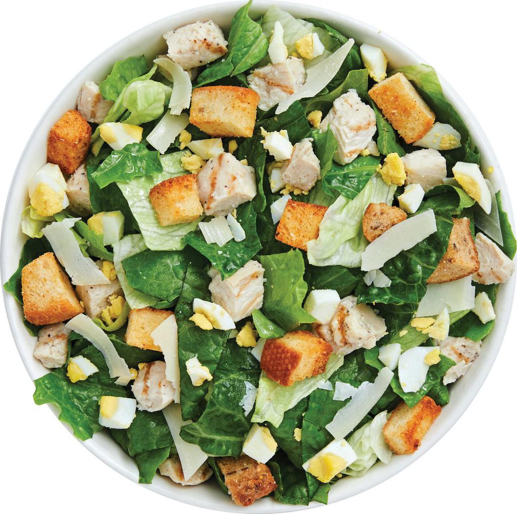 Grilled Chicken Caesar Salad · Our Grilled Chicken Caesar comes recommended with a base of Romaine/Iceberg Blend. It is served with Grilled Chicken, Sliced Egg, Parmesan Cheese and House-made Croutons. We recommend our Creamy Caesar dressing. All dressings will be served on the side.