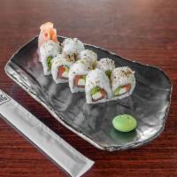 California Roll · Imitation crab, avocado, and cucumber inside with smelt eggs on top. 