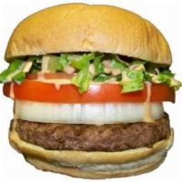 Chicago Burger · 1/3 lb. Premium sirloin beef, lettuce, onions, tomatoes, special sauce.