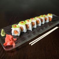 S29. Jalapeno Roll · Spicy crunchy tuna,avocado topped yellowtail and jalapeno hot sauce.