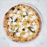 White Pizza · Extra virgin olive oil base with fresh mozzarella, Parmesan, basil, oregano and garlic.