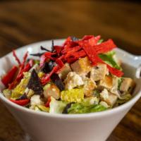 Tex Mex Chopped Chicken Salad · Over romaine with queso fresco, avocado, sweet corn and black bean tomato salsa tossed in pe...