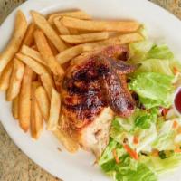 1/4 Pollo · Rotisserie chicken marinated in 9 herbs, spices and citric juices. Served with your choice o...