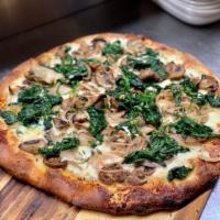 Veggie Lover's Pizza · White pie. Black pepper-Romano cream, roasted mixed mushrooms & shallots, sautéed spinach, f...