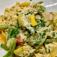 Pasta Primavera · Egg pappardelle, mixed veggies, herb-white wine butter, Pecorino Romano