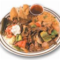 Mexican Pepper Steak  · 10 oz. of diced certified Angus Beef chopped beef served sizzling, topped with sauteed green...