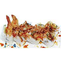 20. Crunch Sushi · Shrimp tempura, cucumber topped with tempura flakes, tobiko and sauce.