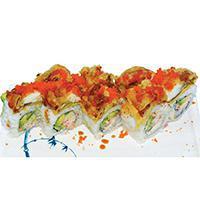 33. Superman Sushi · Avocado, cucumber, crab topped soft shell crab, tobiko and sauce.