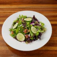 House Salad · Mesclun salad greens, plum tomatoes, shaved red onion and English cucumbers with balsamic vi...