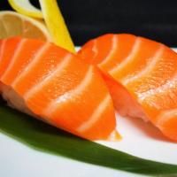 Salmon Sushi · Sake.