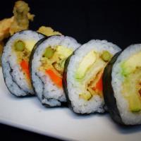 Vegetable Tempura Roll · 6 pieces. Vegetable tempura, avocado, and sweet eel sauce. Vegetarian.
