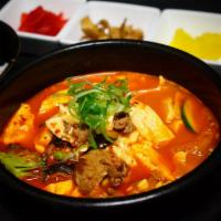 Soft Tofu Soup · Served with white rice and side salad.