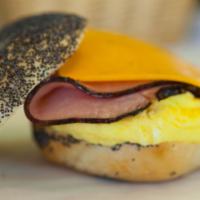 6. Ham, Egg and Cheese Bagel · Egg, with ham, cheddar cheese, salt and pepper.