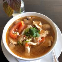 Tom Yum Soup · Clear, spicy and sour broth with choice of meat, tomato, mushroom, onion, kaffir lime leaves...