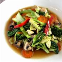 Vegetable Delight · Stir-fried choice of protein with broccoli, baby bok choy, carrot, mushroom, Napa cabbage, a...