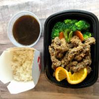 Citrus Beef · Crispy beef toss with our citrus sauce. Serve with steamed broccoli, carrot, and fried green...
