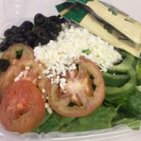 Italian Salad · Lettuce, onions, green peppers, tomatoes, olives and feta cheese.
