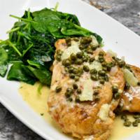 Chicken Piccata · Capers, Lemon, Wilted Spinach