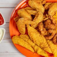 3. Special Combo · 5 wings, 2 pieces fish, 5 pieces shrimp, french fries or rice and soda.