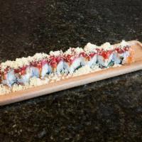 Red Dragon Roll · 6-8 pieces. Shrimp tempura, cucumber topped with spicy tuna and crunch flakes with eel sauce...