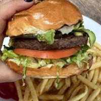 Vegan Impossible Burger - NEW · Vegan Patty, Lettuce, Tomato, Avocado, Vegan Cheese, Garlic spread, on a Brioche Bun