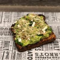Avocado Toast · smashed haas avocados, toasted sunflower seeds, crumbled goat cheese, alfalfa sprouts, fresh...