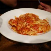 Pappardelle Sausage in Spicy Tomato Sauce · 