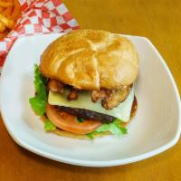 California Burger with Fries · 1/3 Lbs ground fresh beef, Avocado, Swiss, bacon, lettuce, tomato, pickles, red onion and ho...